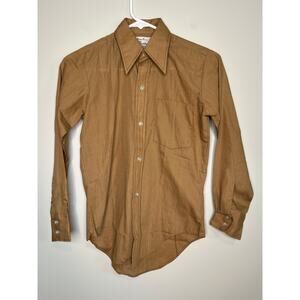 1970s Fleetline Brown Perma Press Cowboy Western Rodeo Dagger Disco Shirt S